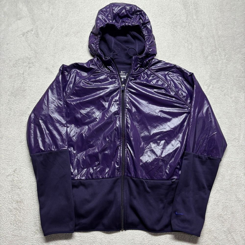 Nike Therma-FIT Full Zip Hooded Running Jacket Womens XL Purple 548807-506 EUC